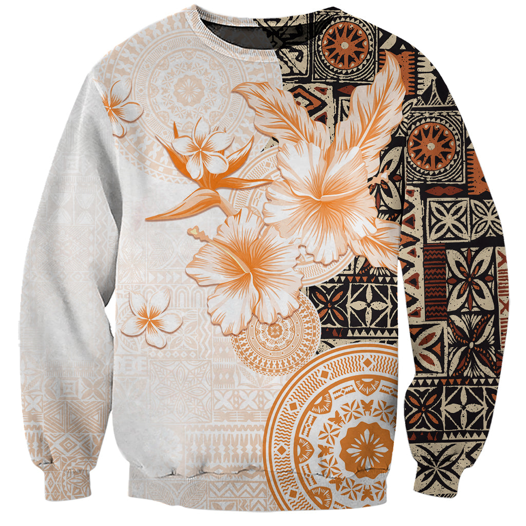 Fiji Sweatshirt Masi Tapa Pattern Brown LT05 Unisex Brown - Polynesian Pride