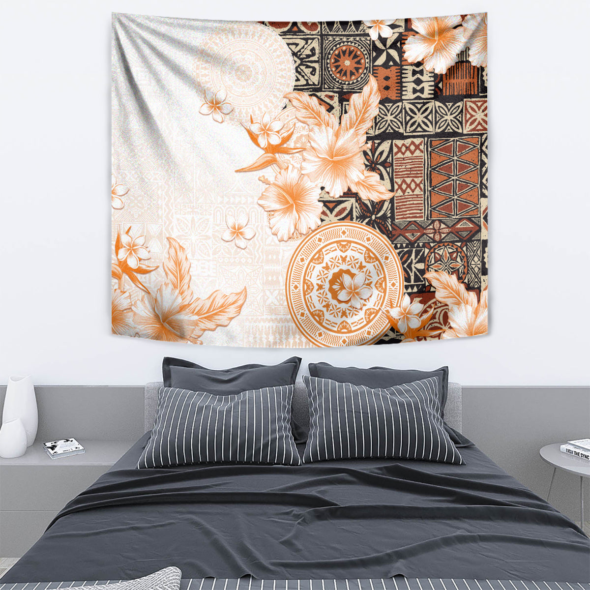 Fiji Tapestry Masi Tapa Pattern Brown LT05 - Polynesian Pride