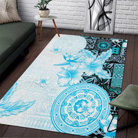 Fiji Area Rug Masi Tapa Pattern Blue LT05 Blue - Polynesian Pride