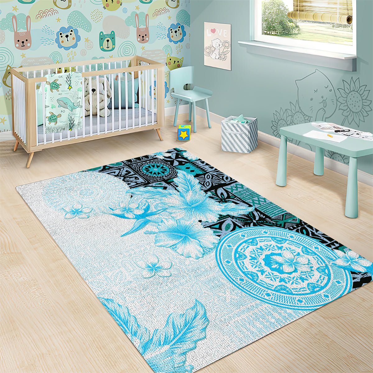 Fiji Area Rug Masi Tapa Pattern Blue LT05 - Polynesian Pride