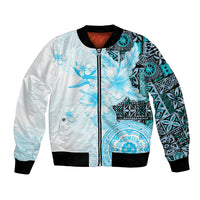 Fiji Bomber Jacket Masi Tapa Pattern Blue LT05 Unisex Blue - Polynesian Pride