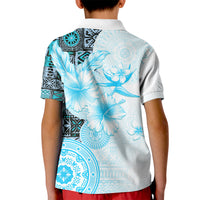 Fiji Kid Polo Shirt Masi Tapa Pattern Blue LT05 - Polynesian Pride