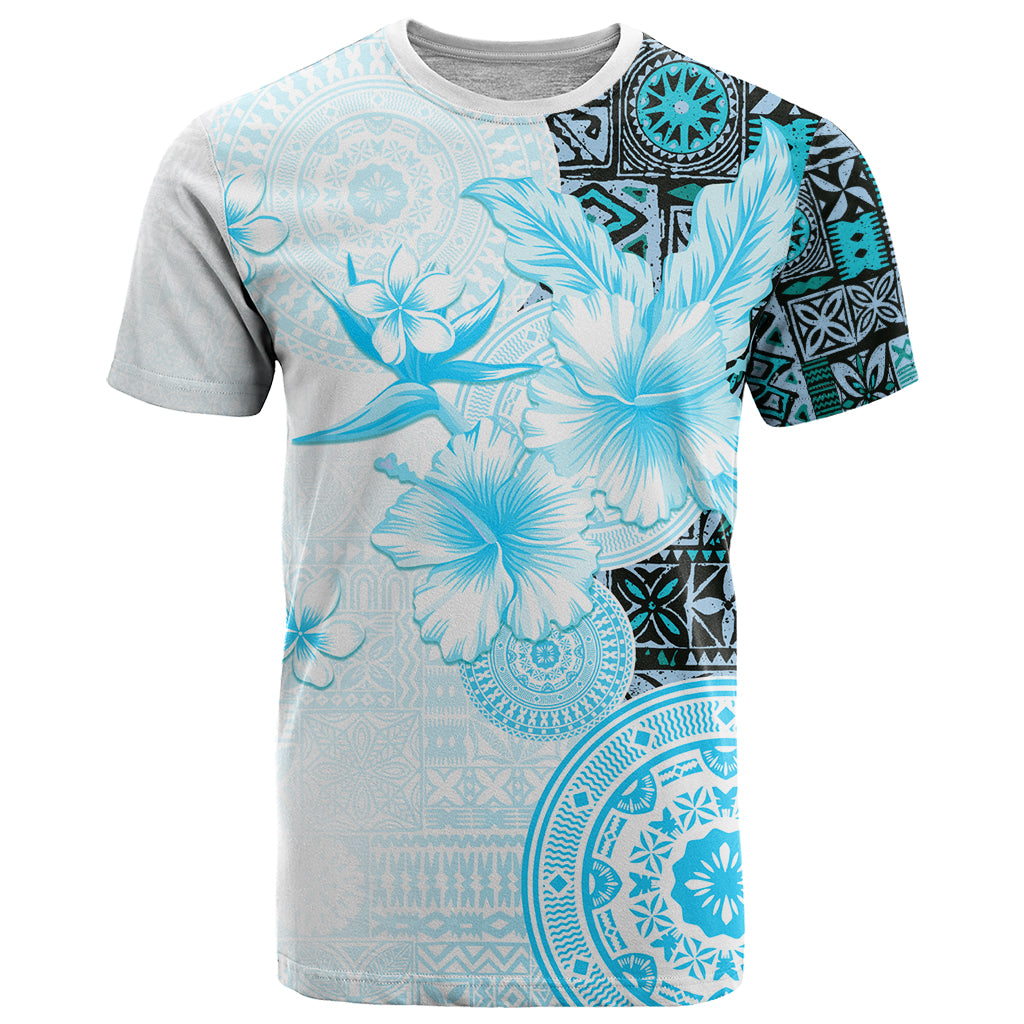 Fiji T Shirt Masi Tapa Pattern Blue LT05 Blue - Polynesian Pride