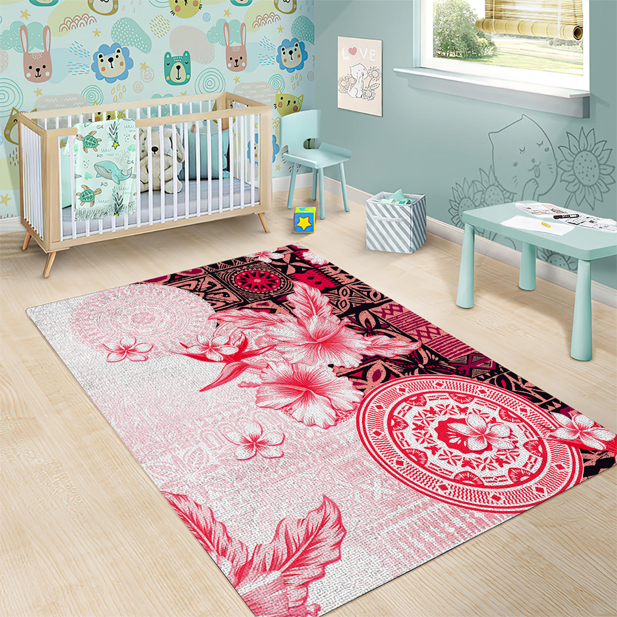 Fiji Area Rug Masi Tapa Pattern Red LT05 - Polynesian Pride