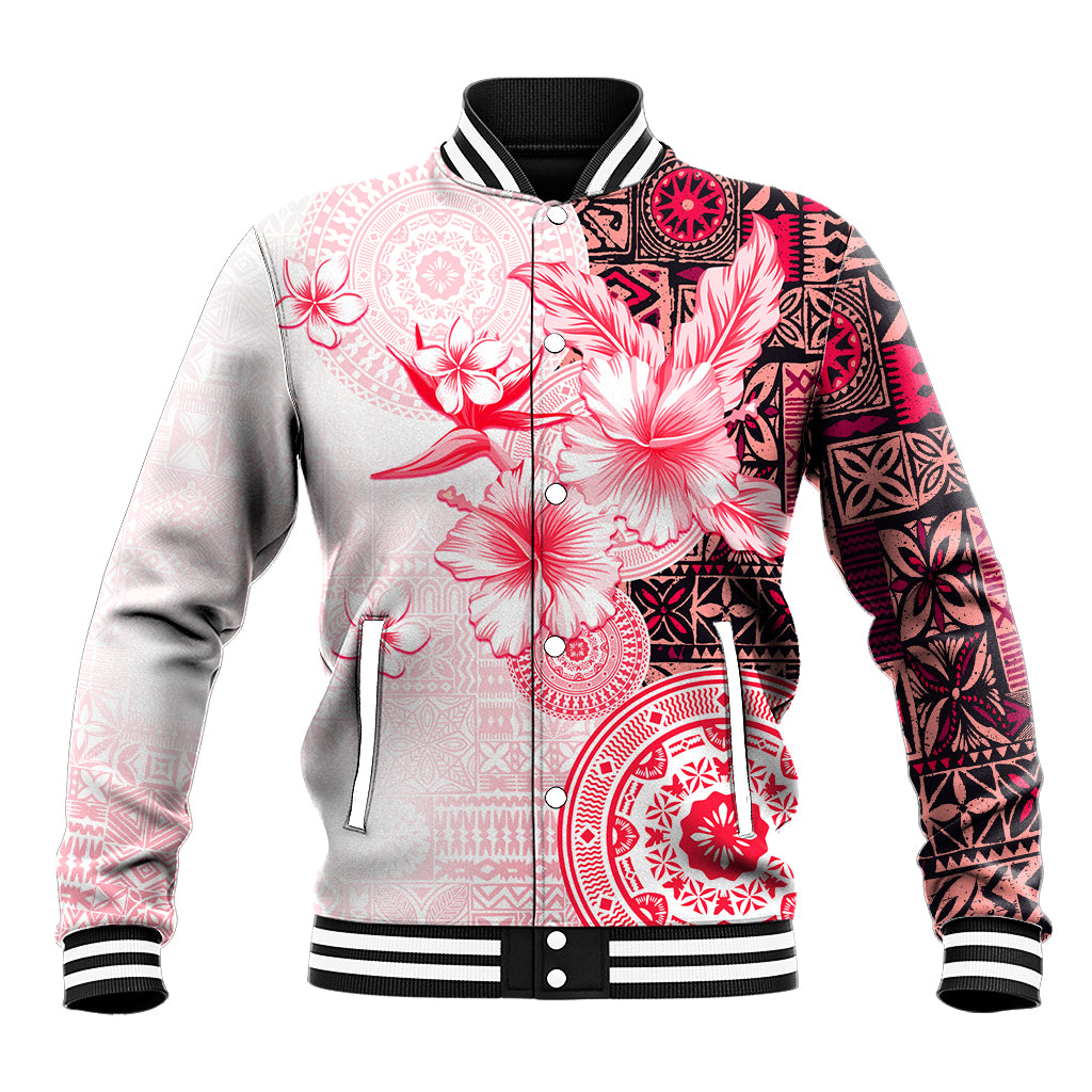 Fiji Baseball Jacket Masi Tapa Pattern Red LT05 Unisex Red - Polynesian Pride