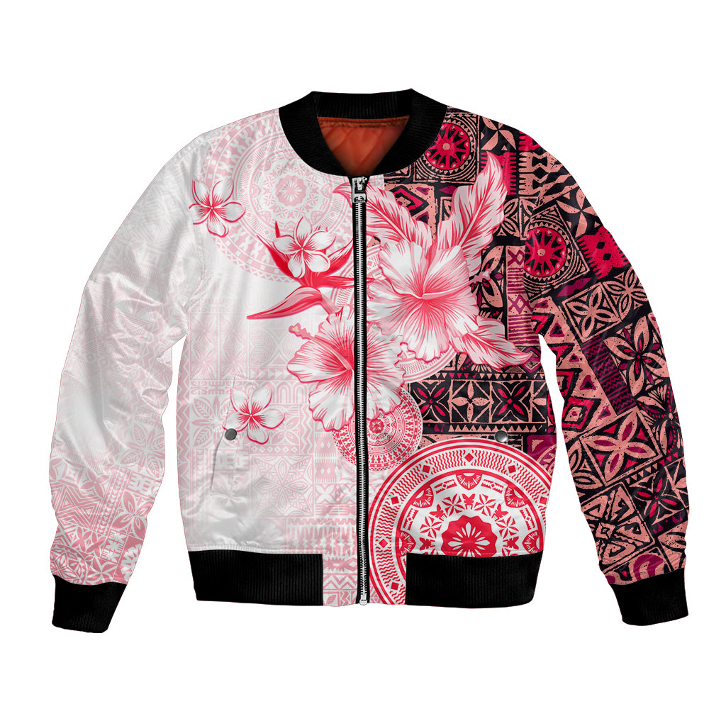 Fiji Bomber Jacket Masi Tapa Pattern Red LT05 Unisex Red - Polynesian Pride