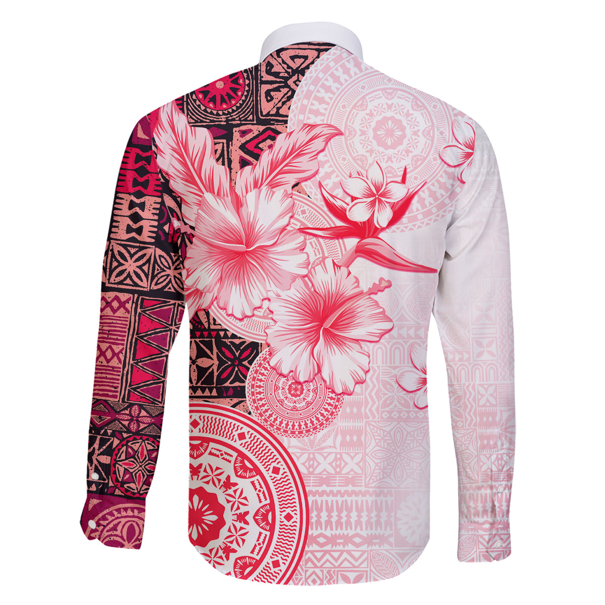 Fiji Family Matching Long Sleeve Bodycon Dress and Hawaiian Shirt Masi Tapa Pattern Red LT05 - Polynesian Pride