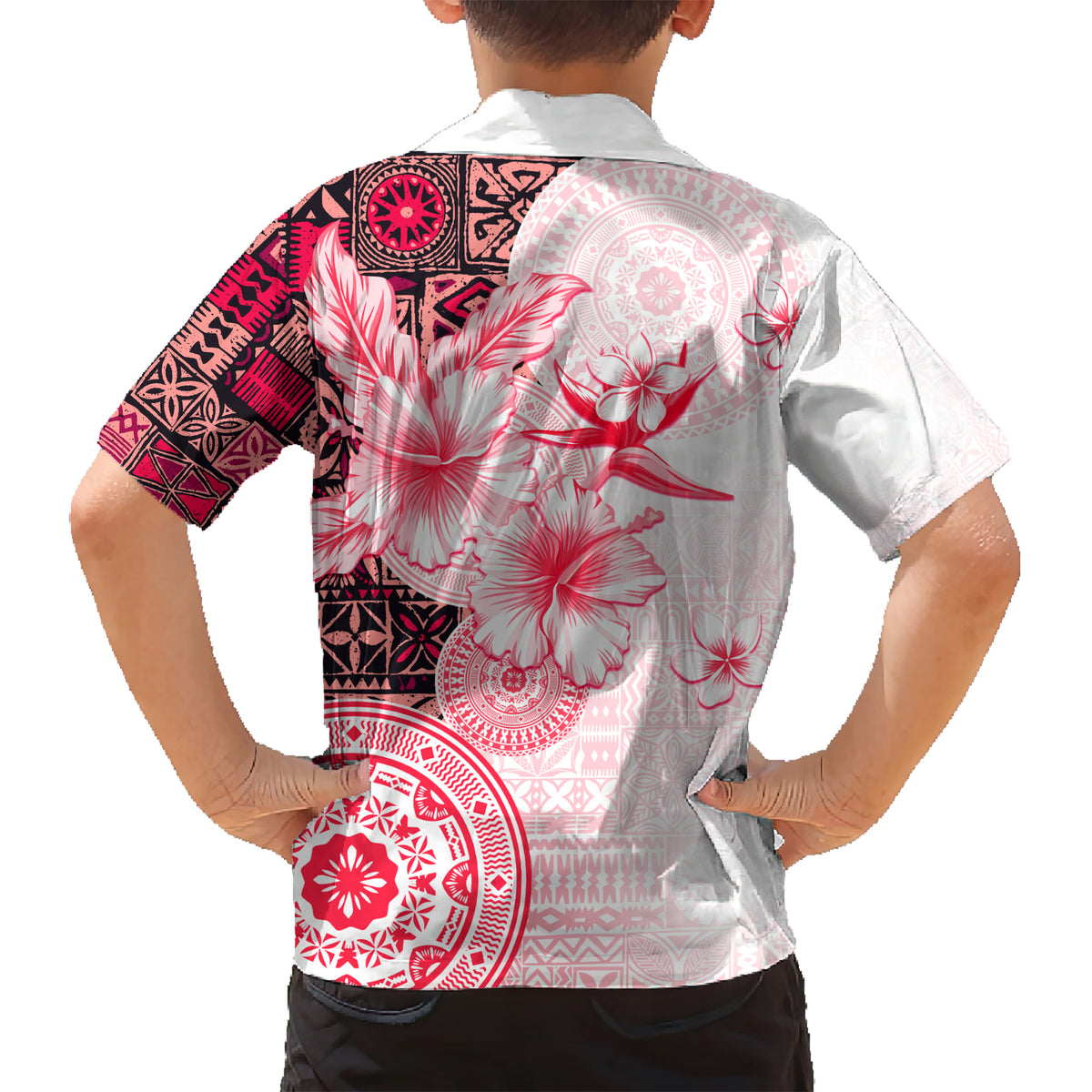 Fiji Kid Hawaiian Shirt Masi Tapa Pattern Red LT05 - Polynesian Pride