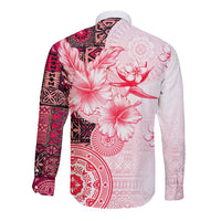 Fiji Long Sleeve Button Shirt Masi Tapa Pattern Red LT05 - Polynesian Pride