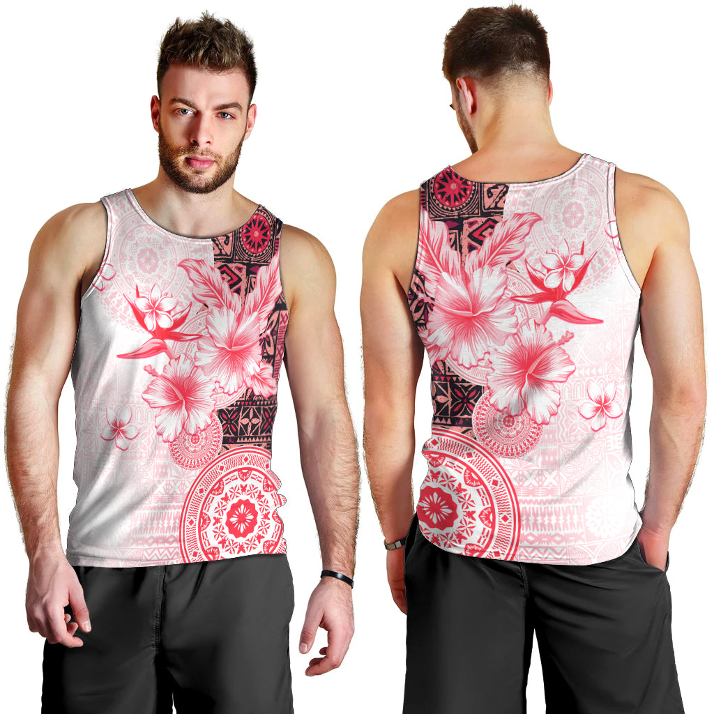 Fiji Men Tank Top Masi Tapa Pattern Red LT05 - Polynesian Pride