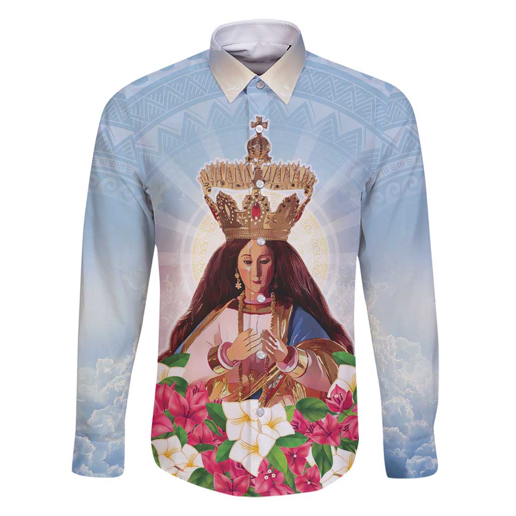 Guam Patroness Family Matching Long Sleeve Bodycon Dress and Hawaiian Shirt The Legend Santa Marian Kamalen