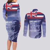 Hawaii MLK Day Couples Matching Long Sleeve Bodycon Dress and Long Sleeve Button Shirt