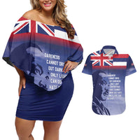 Hawaii MLK Day Couples Matching Off Shoulder Short Dress and Hawaiian Shirt