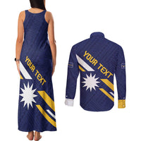 Personalised Happy Nauru Independence Day Couples Matching Tank Maxi Dress and Long Sleeve Button Shirt Polynesian Pattern