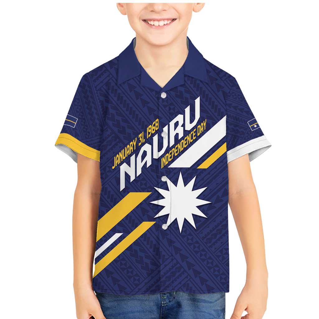 Personalised Happy Nauru Independence Day Family Matching Mermaid Dress and Hawaiian Shirt Polynesian Pattern