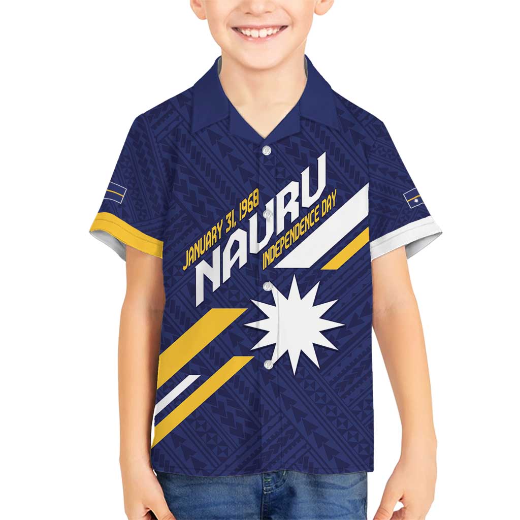 Personalised Happy Nauru Independence Day Family Matching Off Shoulder Short Dress and Hawaiian Shirt Polynesian Pattern