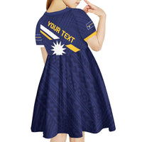 Personalised Happy Nauru Independence Day Kid Short Sleeve Dress Polynesian Pattern