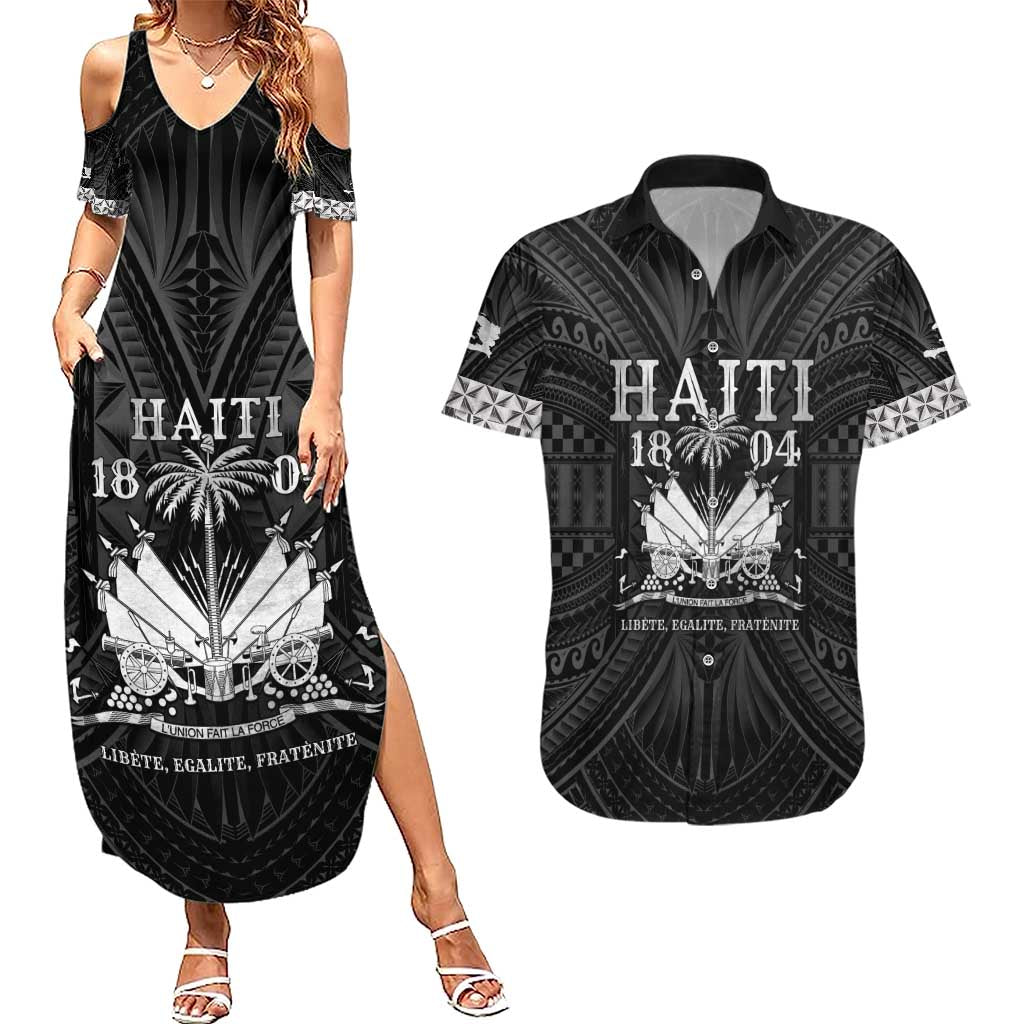 Haiti 1804 Couples Matching Summer Maxi Dress and Hawaiian Shirt Polynesian Silver Neg Maron