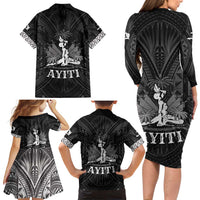 Haiti 1804 Family Matching Long Sleeve Bodycon Dress and Hawaiian Shirt Polynesian Silver Neg Maron