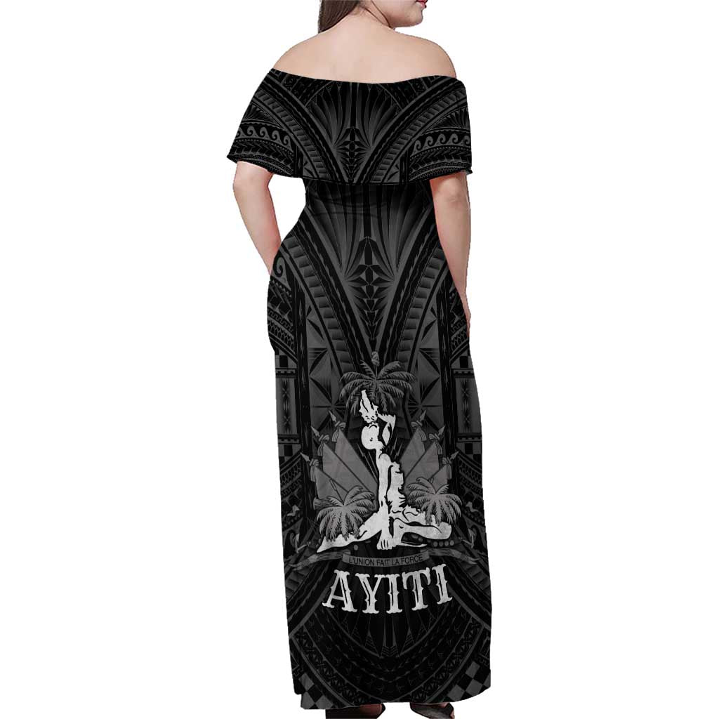 Haiti 1804 Family Matching Off Shoulder Maxi Dress and Hawaiian Shirt Polynesian Silver Neg Maron