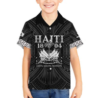 Haiti 1804 Family Matching Short Sleeve Bodycon Dress and Hawaiian Shirt Polynesian Silver Neg Maron