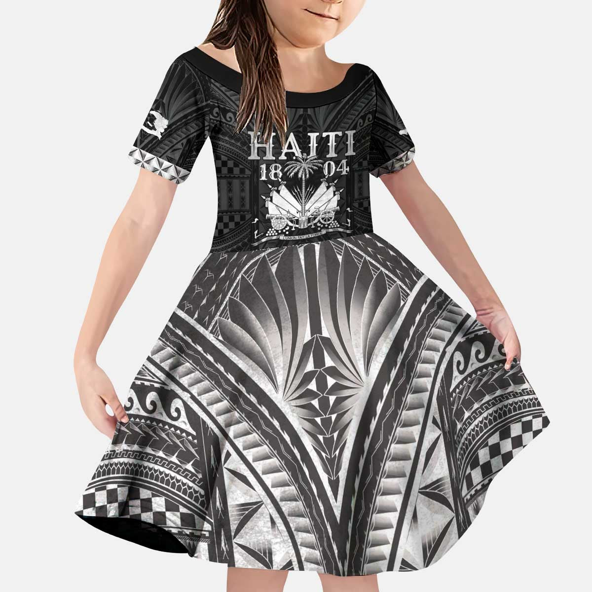 Haiti 1804 Kid Short Sleeve Dress Polynesian Silver Neg Maron LT05 KID Silver - Polynesian Pride