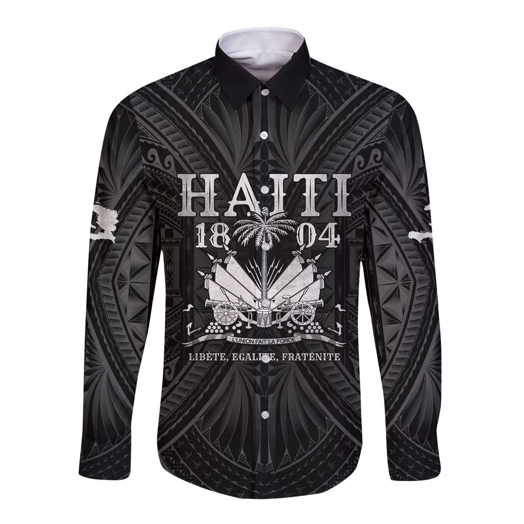 Haiti 1804 Long Sleeve Button Shirt Polynesian Silver Neg Maron LT05 Unisex Silver - Polynesian Pride