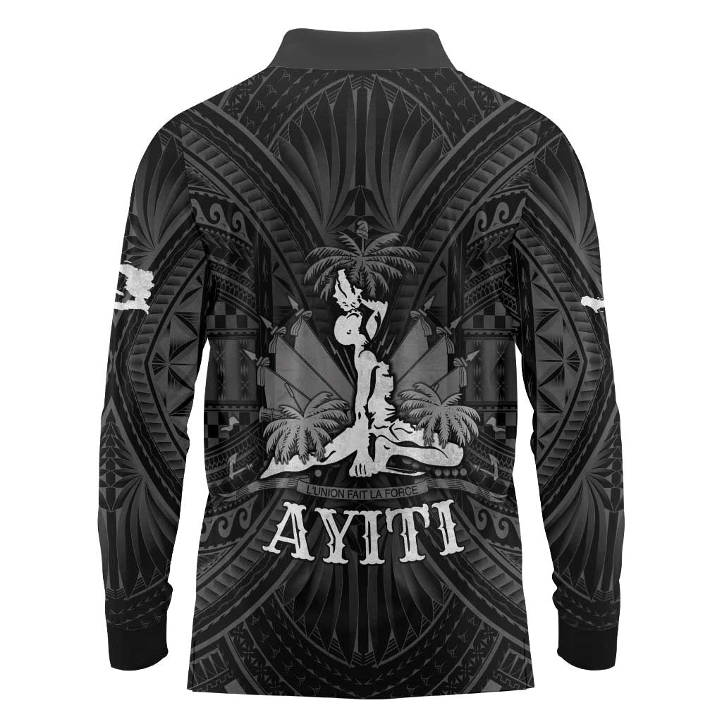 Haiti 1804 Long Sleeve Polo Shirt Polynesian Silver Neg Maron