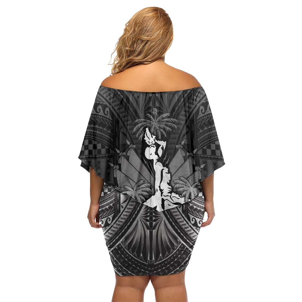 Haiti 1804 Off Shoulder Short Dress Polynesian Silver Neg Maron