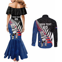 Custom New Zealand Auckland Cricket Couples Matching Mermaid Dress and Long Sleeve Button Shirt With Maori Pattern LT05 - Polynesian Pride