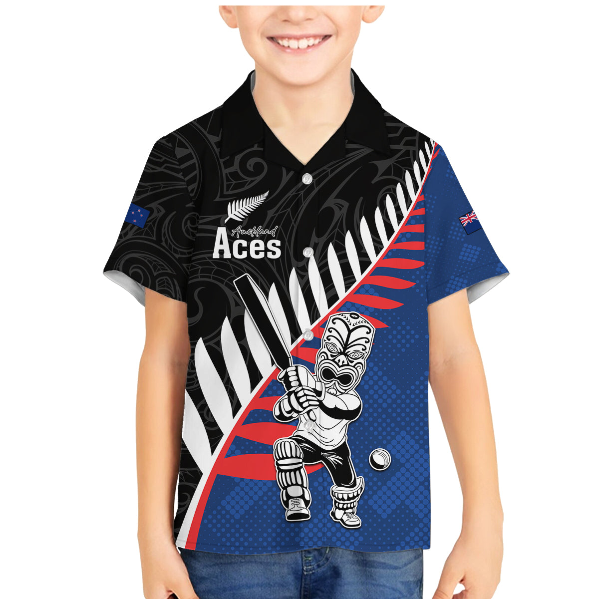Custom New Zealand Auckland Cricket Family Matching Mermaid Dress and Hawaiian Shirt With Maori Pattern