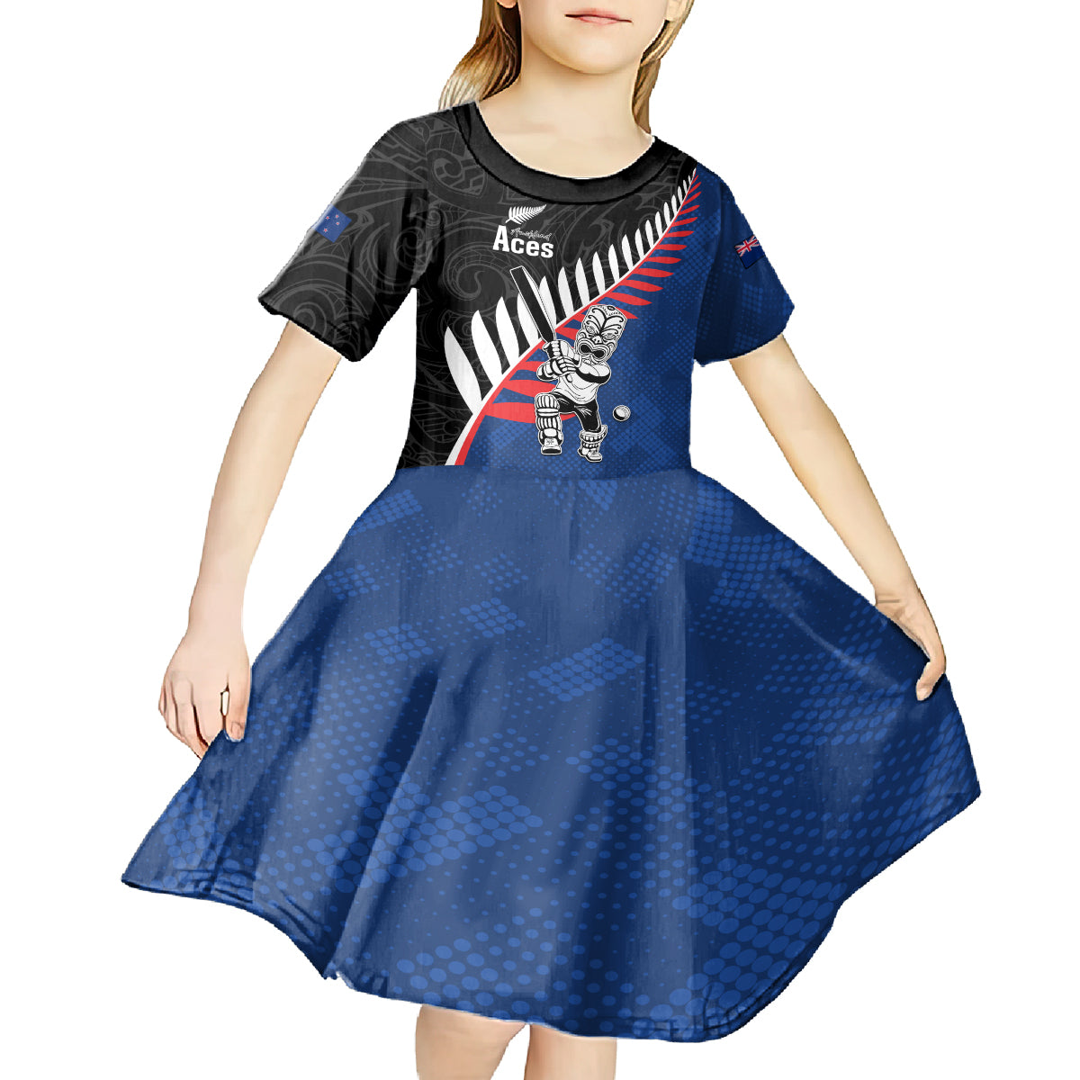 Custom New Zealand Auckland Cricket Kid Short Sleeve Dress With Maori Pattern