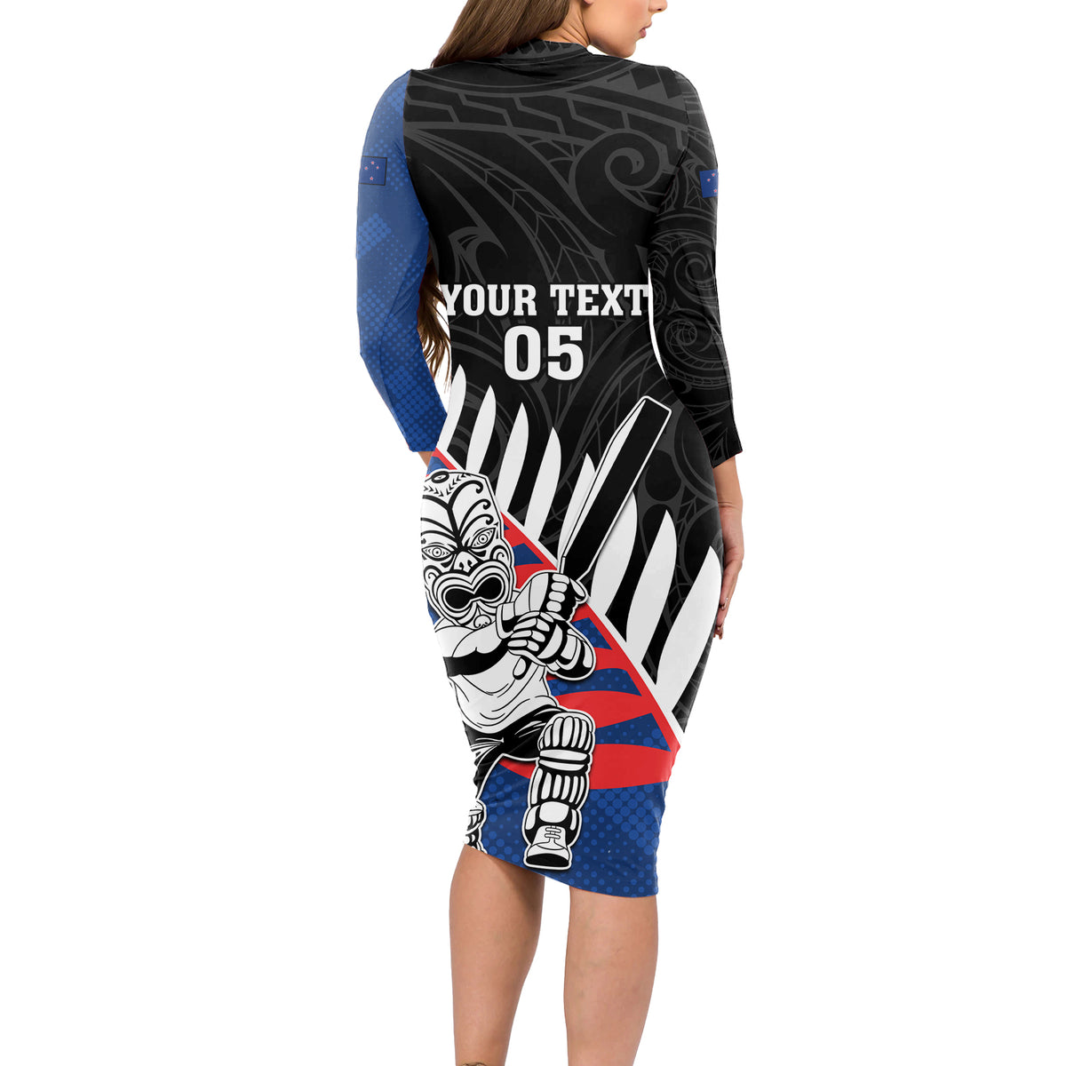 Custom New Zealand Auckland Cricket Long Sleeve Bodycon Dress With Maori Pattern