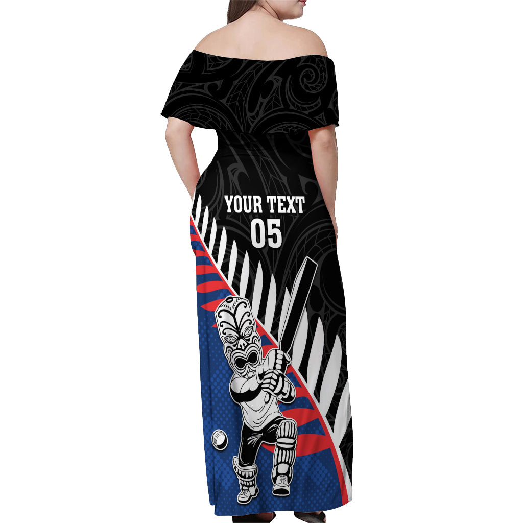 Custom New Zealand Auckland Cricket Off Shoulder Maxi Dress With Maori Pattern LT05 - Polynesian Pride