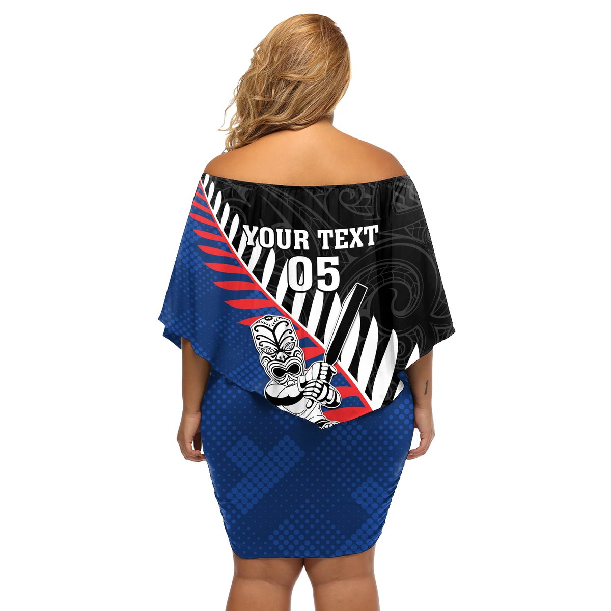 Custom New Zealand Auckland Cricket Off Shoulder Short Dress With Maori Pattern LT05 - Polynesian Pride
