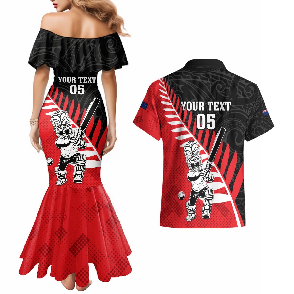 Custom New Zealand Canterbury Cricket Couples Matching Mermaid Dress and Hawaiian Shirt With Maori Pattern LT05 - Polynesian Pride