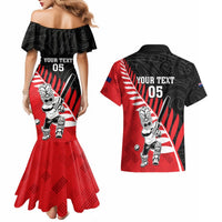 Custom New Zealand Canterbury Cricket Couples Matching Mermaid Dress and Hawaiian Shirt With Maori Pattern LT05 - Polynesian Pride