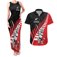 Custom New Zealand Canterbury Cricket Couples Matching Tank Maxi Dress and Hawaiian Shirt With Maori Pattern LT05 Red - Polynesian Pride