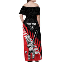 Custom New Zealand Canterbury Cricket Off Shoulder Maxi Dress With Maori Pattern LT05 - Polynesian Pride