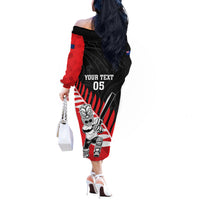 Custom New Zealand Canterbury Cricket Off The Shoulder Long Sleeve Dress With Maori Pattern LT05 - Polynesian Pride