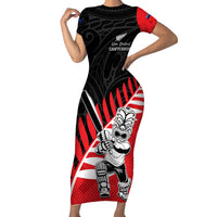 Custom New Zealand Canterbury Cricket Short Sleeve Bodycon Dress With Maori Pattern LT05 Long Dress Red - Polynesian Pride