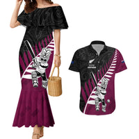 Custom New Zealand Northern Districts Cricket Couples Matching Mermaid Dress and Hawaiian Shirt With Maori Pattern LT05 Maroon - Polynesian Pride