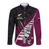 Custom New Zealand Northern Districts Cricket Long Sleeve Button Shirt With Maori Pattern LT05 Unisex Maroon - Polynesian Pride