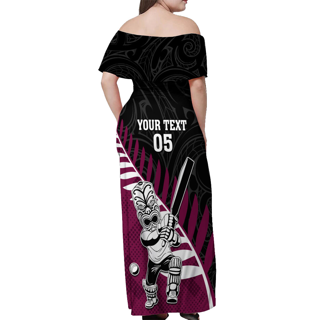 Custom New Zealand Northern Districts Cricket Off Shoulder Maxi Dress With Maori Pattern LT05 - Polynesian Pride