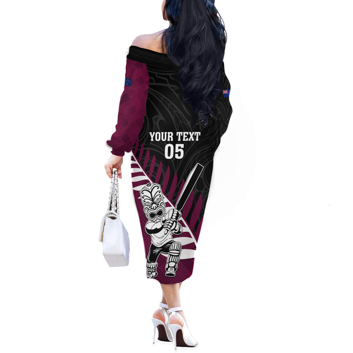 Custom New Zealand Northern Districts Cricket Off The Shoulder Long Sleeve Dress With Maori Pattern LT05 - Polynesian Pride