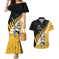 Custom New Zealand Wellington Cricket Couples Matching Mermaid Dress and Hawaiian Shirt With Maori Pattern LT05 Yellow - Polynesian Pride
