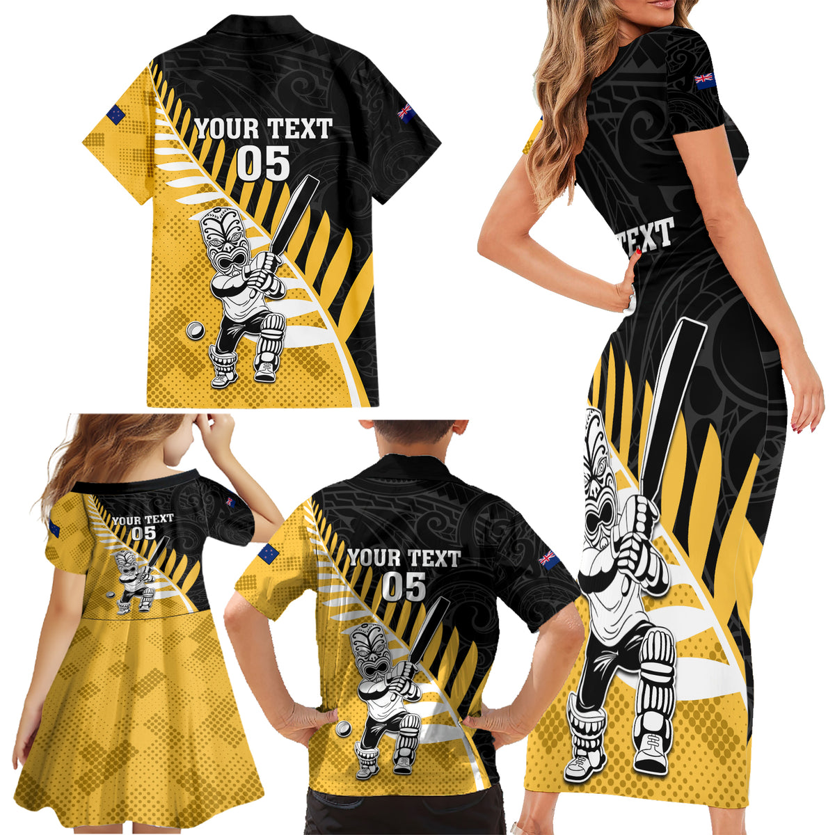 Custom New Zealand Wellington Cricket Family Matching Short Sleeve Bodycon Dress and Hawaiian Shirt With Maori Pattern