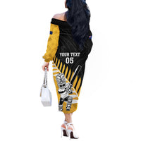 Custom New Zealand Wellington Cricket Off The Shoulder Long Sleeve Dress With Maori Pattern LT05 - Polynesian Pride