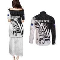 Custom New Zealand Cricket Couples Matching Puletasi and Long Sleeve Button Shirt With Maori Pattern