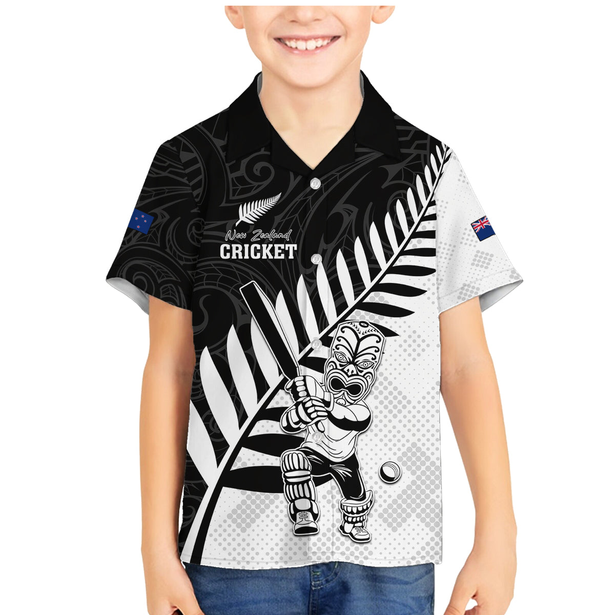 Custom New Zealand Cricket Family Matching Mermaid Dress and Hawaiian Shirt With Maori Pattern